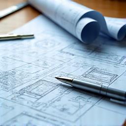 A blueprint scroll with a pen, symbolizing strategy and design.